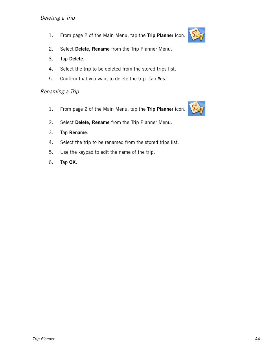 Deleting a trip, Renaming a trip | Magellan Maestro 4245 User Manual | Page 53 / 70