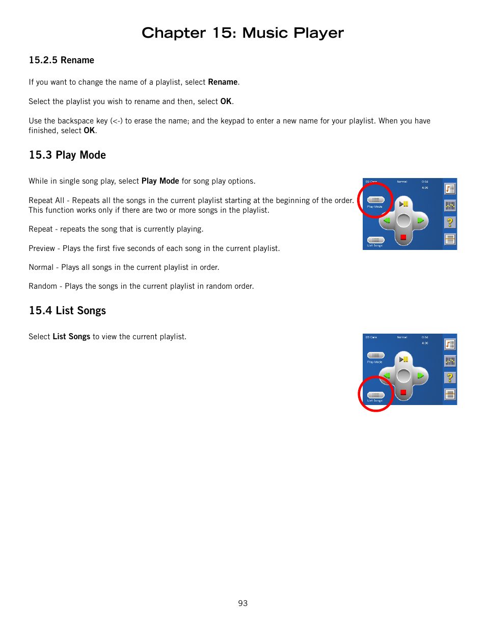 Chapter 15: music player, 3 play mode, 4 list songs | Magellan RoadMate 6000T User Manual | Page 103 / 121
