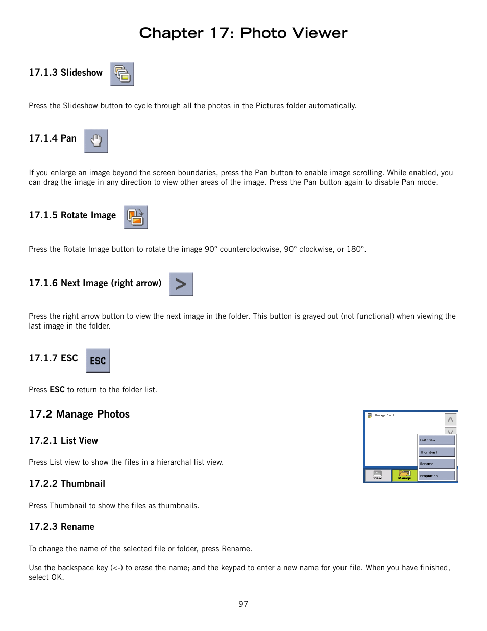 Chapter 17: photo viewer, 2 manage photos | Magellan RoadMate 6000T User Manual | Page 107 / 121