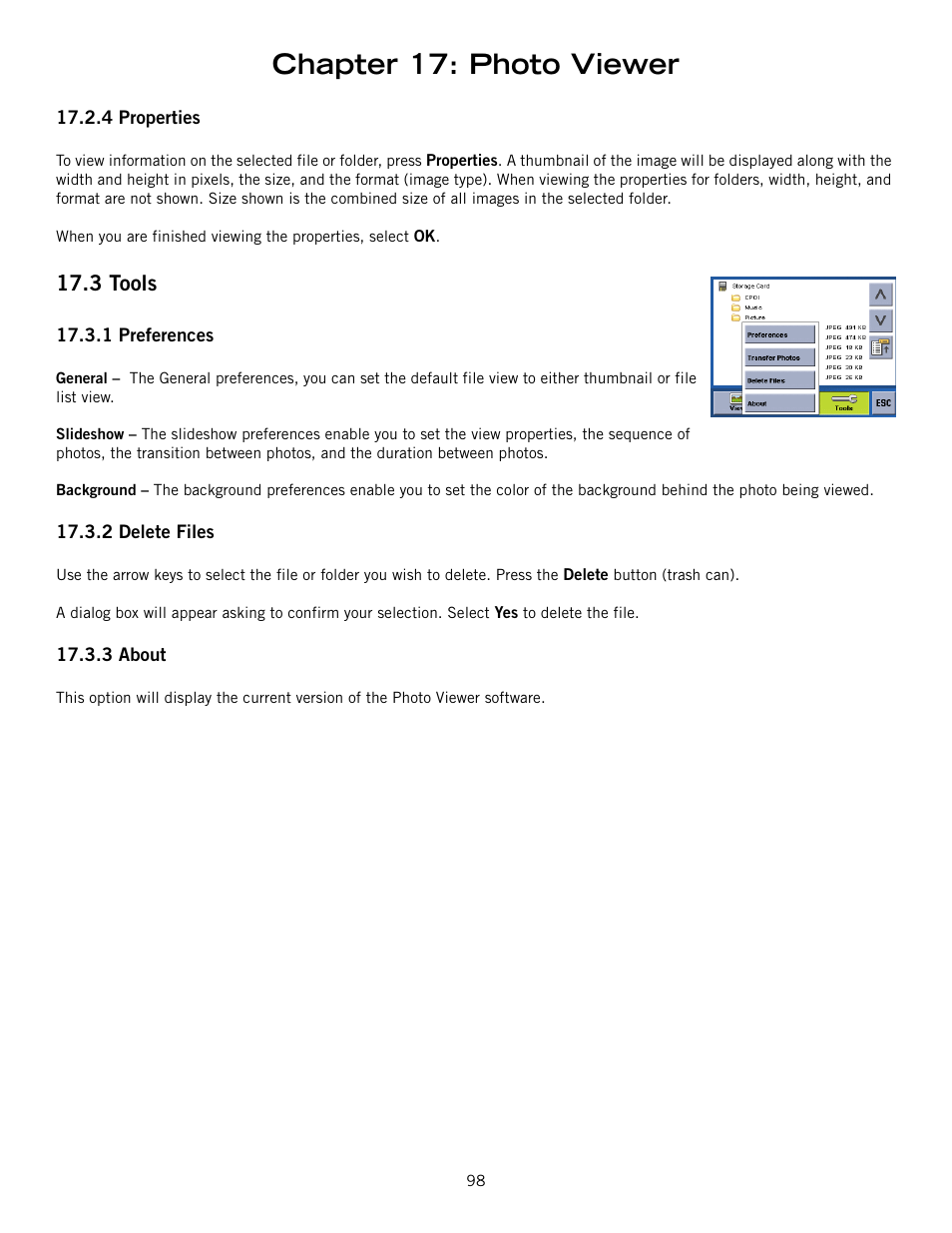 Chapter 17: photo viewer, 3 tools | Magellan RoadMate 6000T User Manual | Page 108 / 121