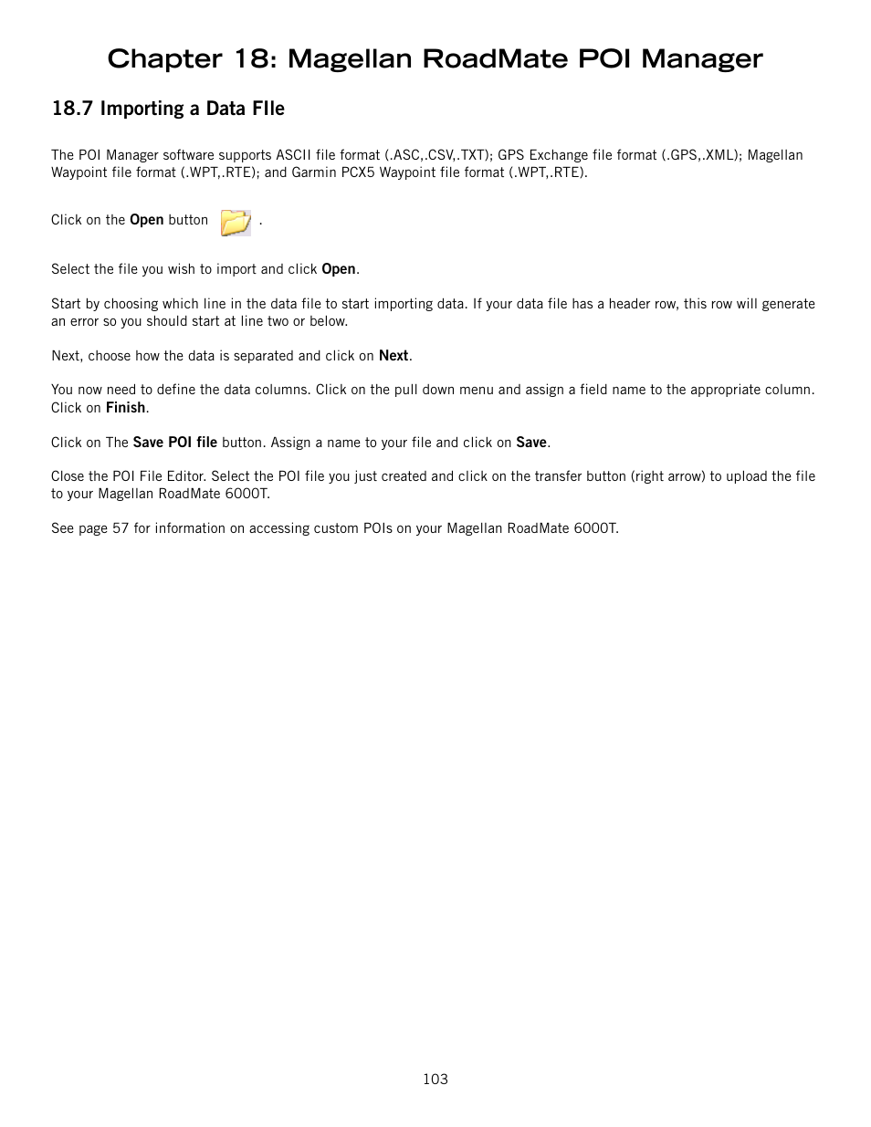 Chapter 18: magellan roadmate poi manager, 7 importing a data file | Magellan RoadMate 6000T User Manual | Page 113 / 121