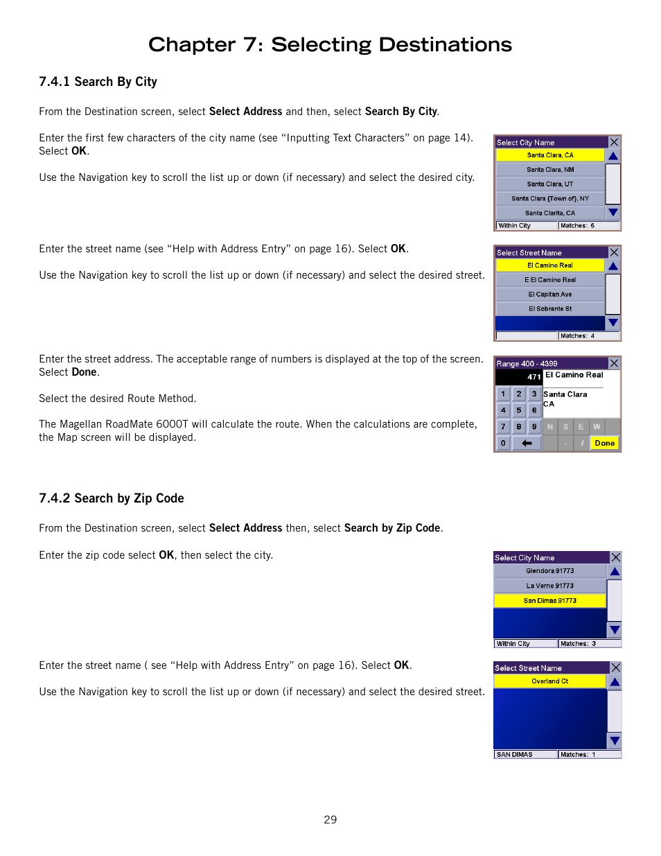 Chapter 7: selecting destinations | Magellan RoadMate 6000T User Manual | Page 39 / 121