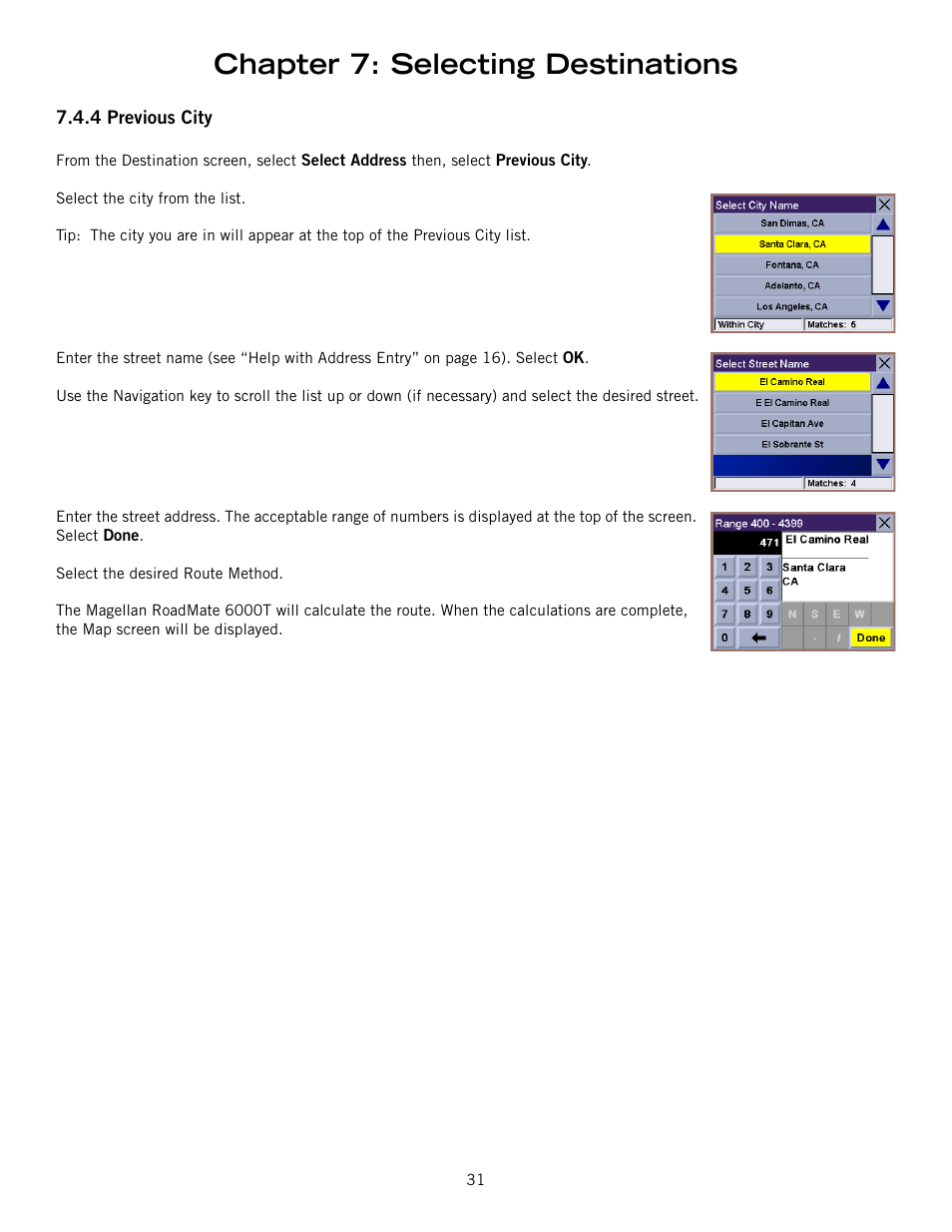 Chapter 7: selecting destinations | Magellan RoadMate 6000T User Manual | Page 41 / 121