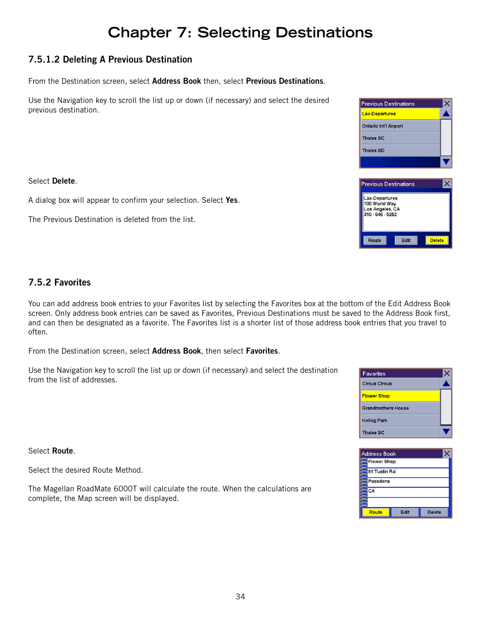 Chapter 7: selecting destinations | Magellan RoadMate 6000T User Manual | Page 44 / 121