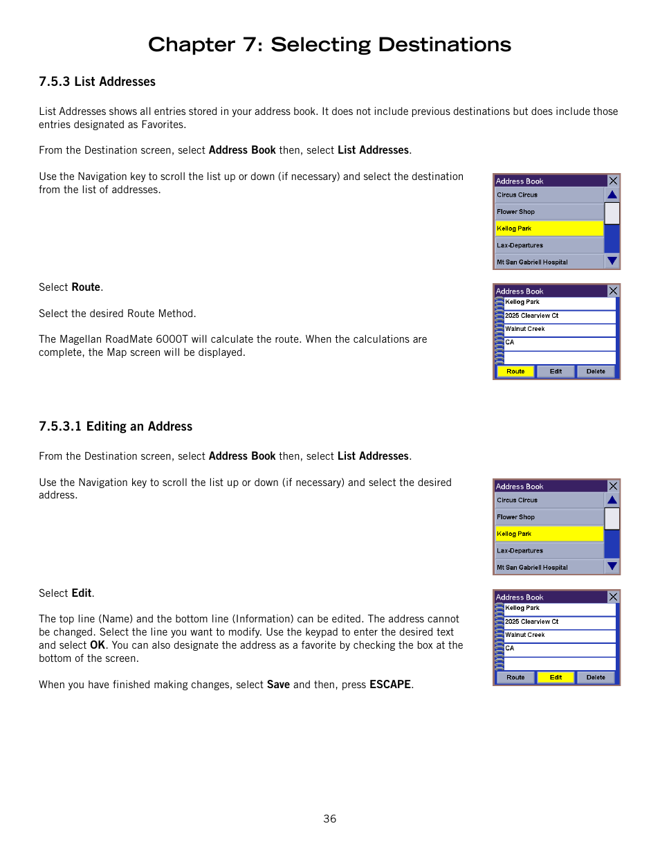 Chapter 7: selecting destinations | Magellan RoadMate 6000T User Manual | Page 46 / 121