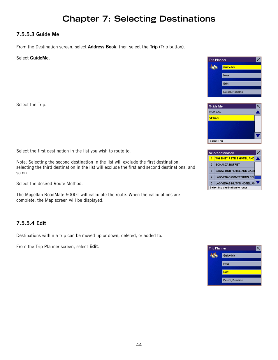 Chapter 7: selecting destinations | Magellan RoadMate 6000T User Manual | Page 54 / 121