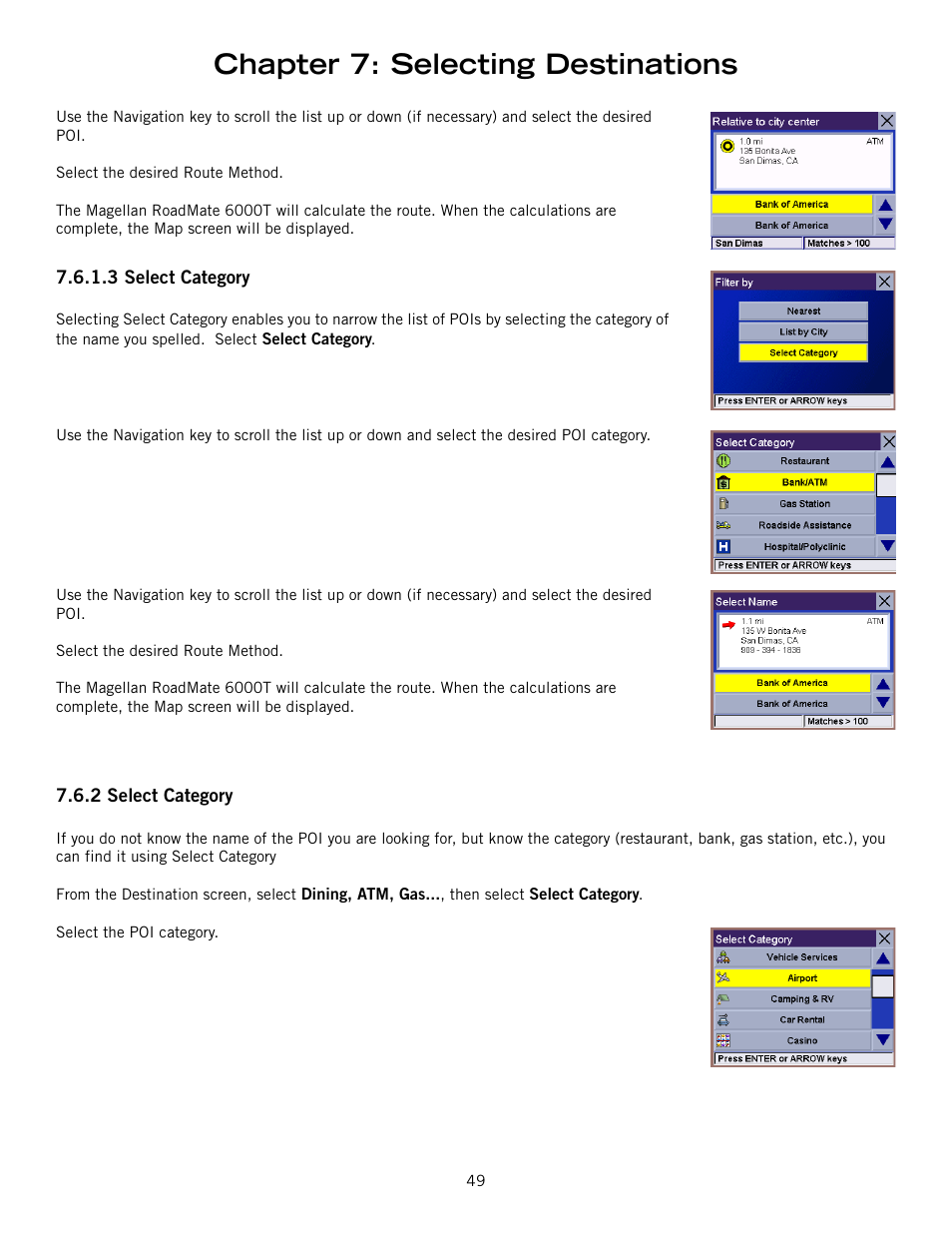 Chapter 7: selecting destinations | Magellan RoadMate 6000T User Manual | Page 59 / 121