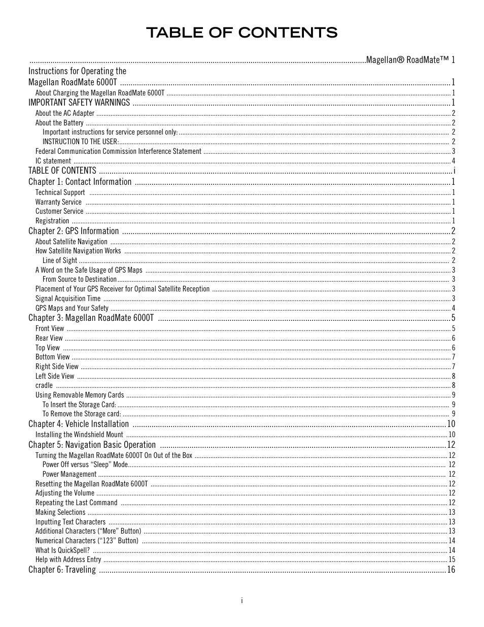 Magellan RoadMate 6000T User Manual | Page 6 / 121