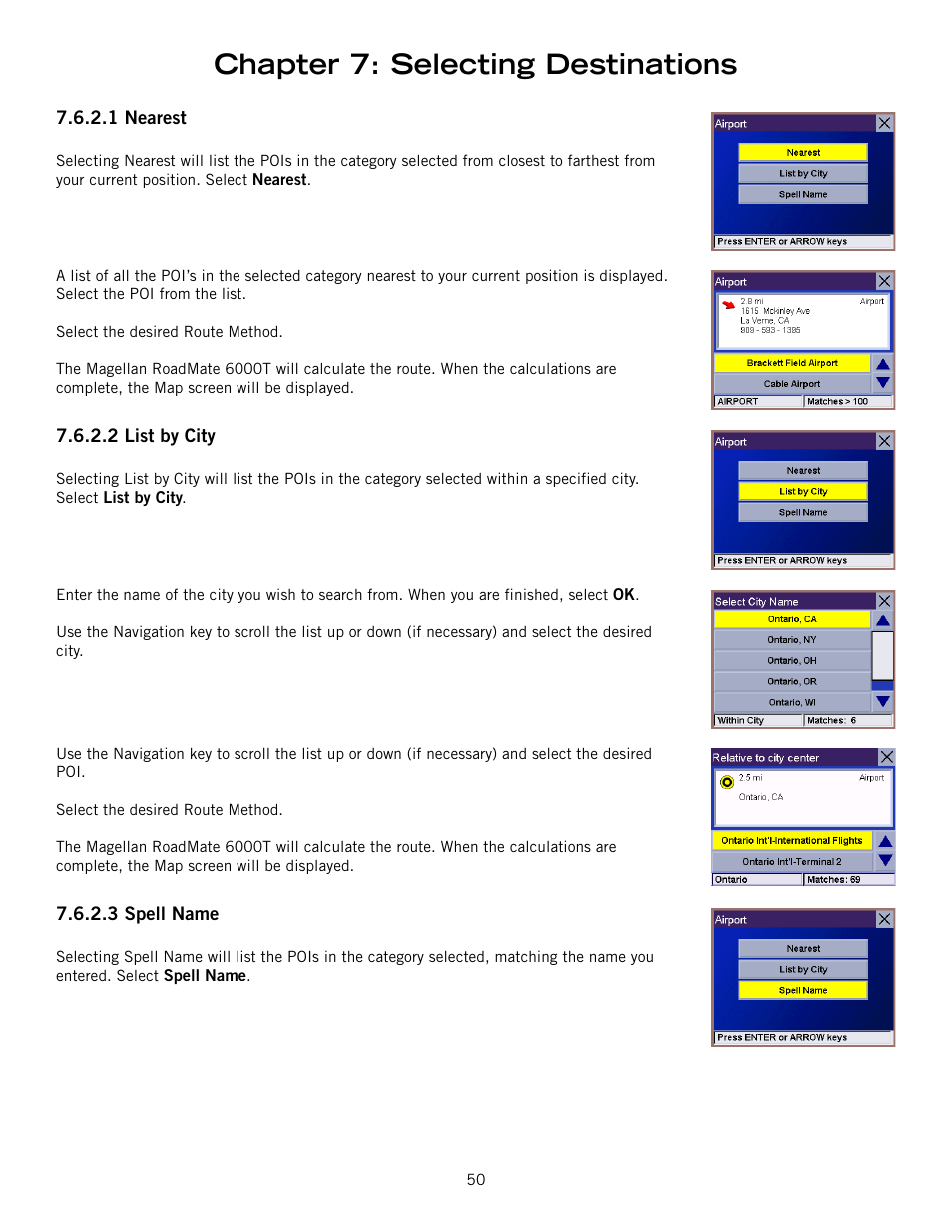 Chapter 7: selecting destinations | Magellan RoadMate 6000T User Manual | Page 60 / 121