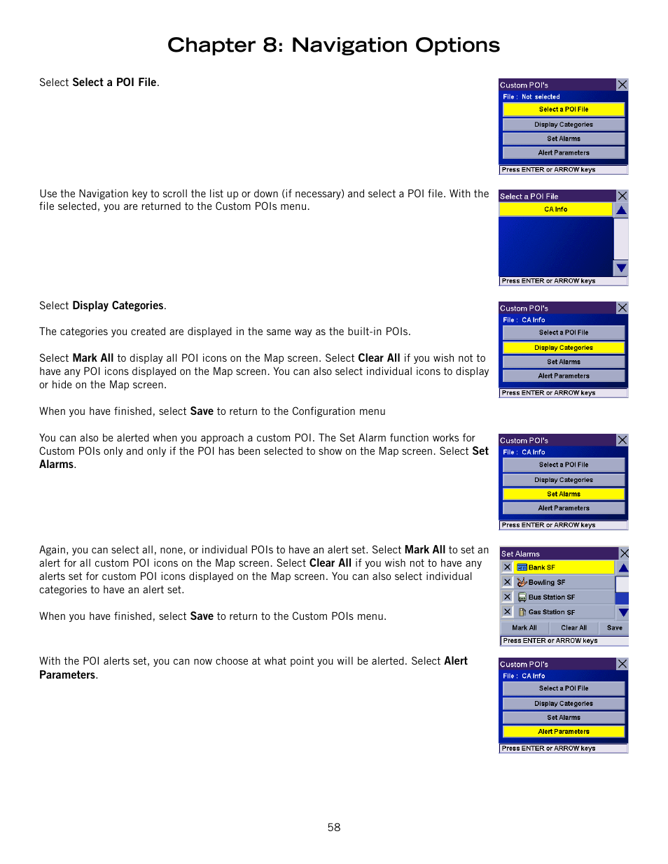 Chapter 8: navigation options | Magellan RoadMate 6000T User Manual | Page 68 / 121
