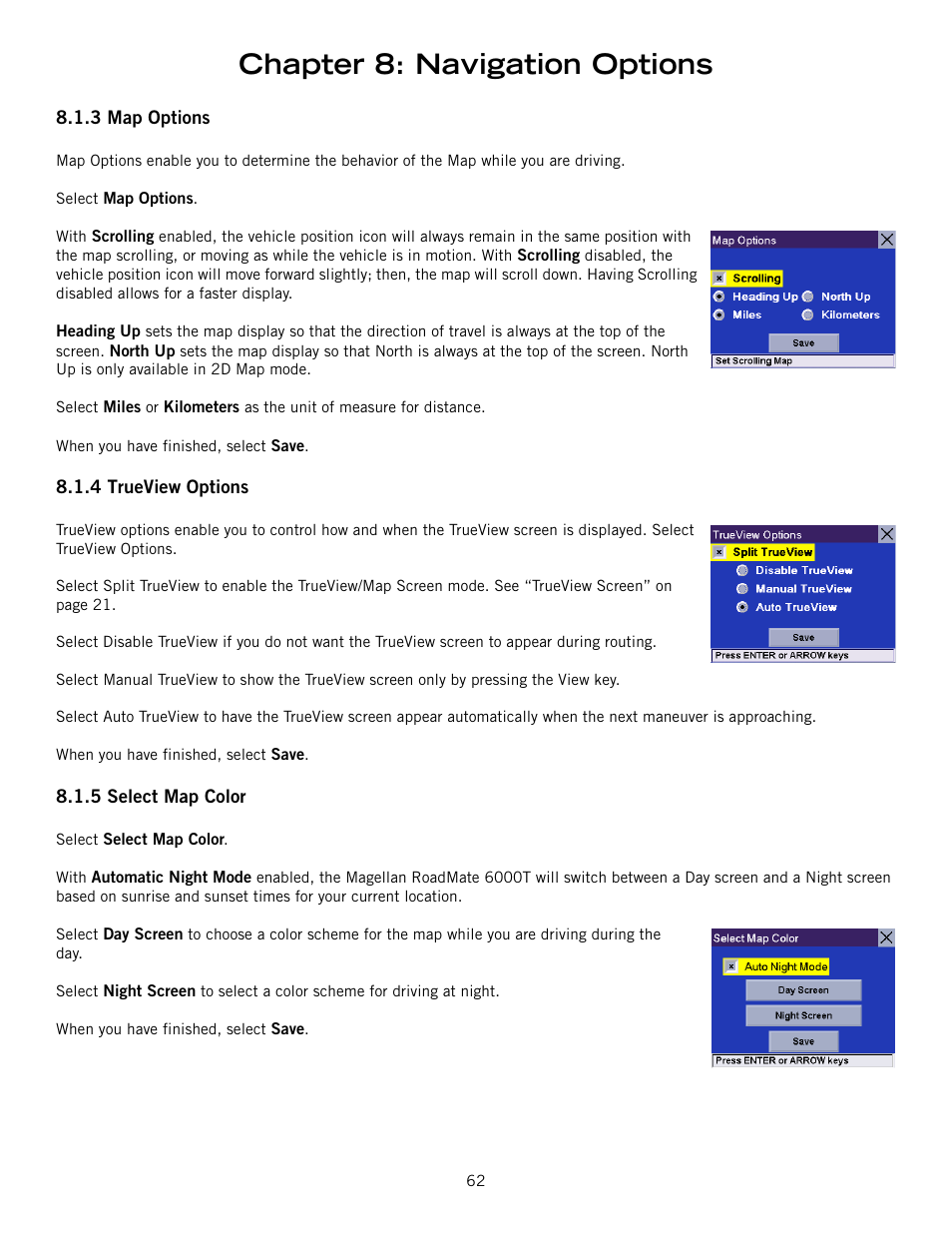 Chapter 8: navigation options | Magellan RoadMate 6000T User Manual | Page 72 / 121