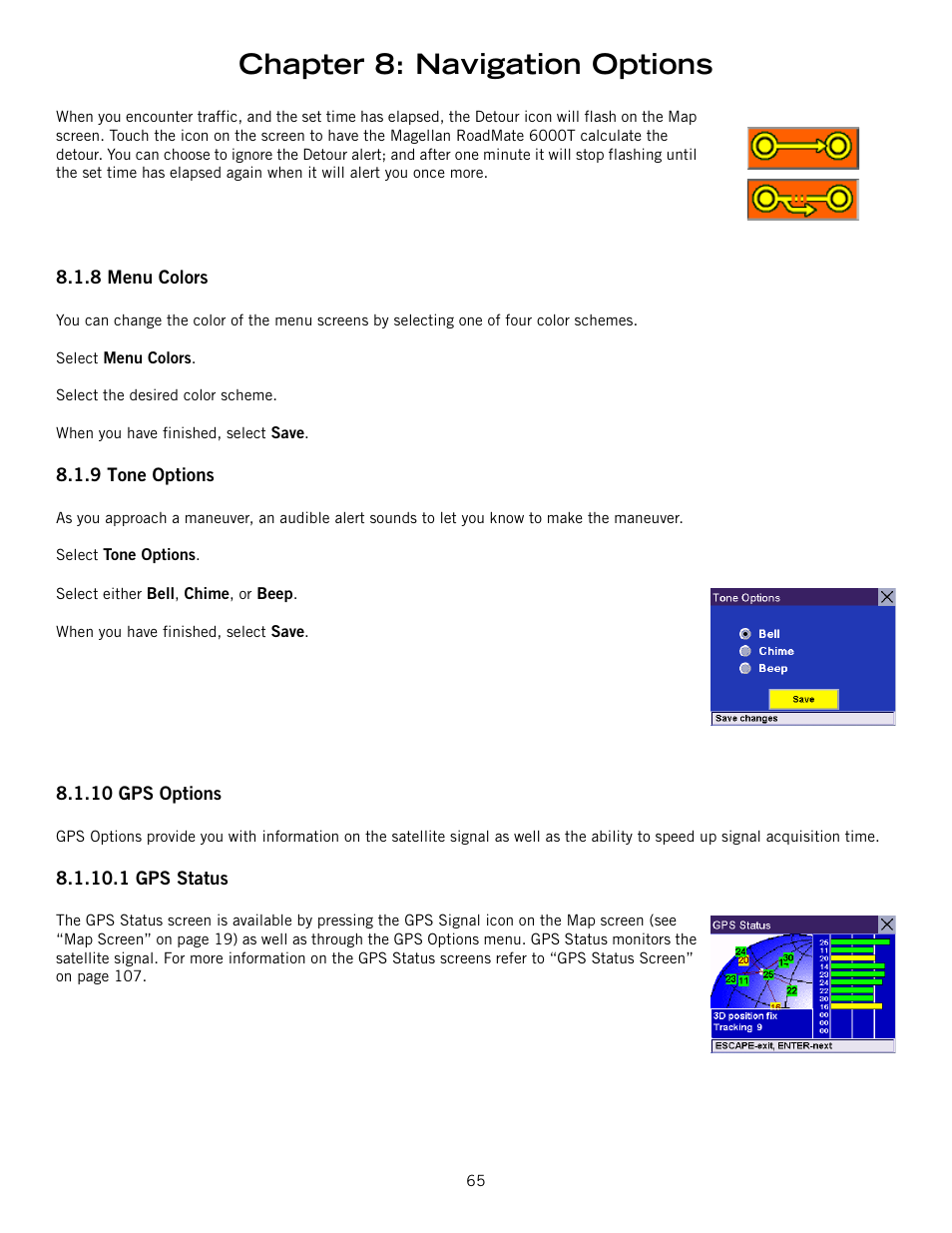 Chapter 8: navigation options | Magellan RoadMate 6000T User Manual | Page 75 / 121