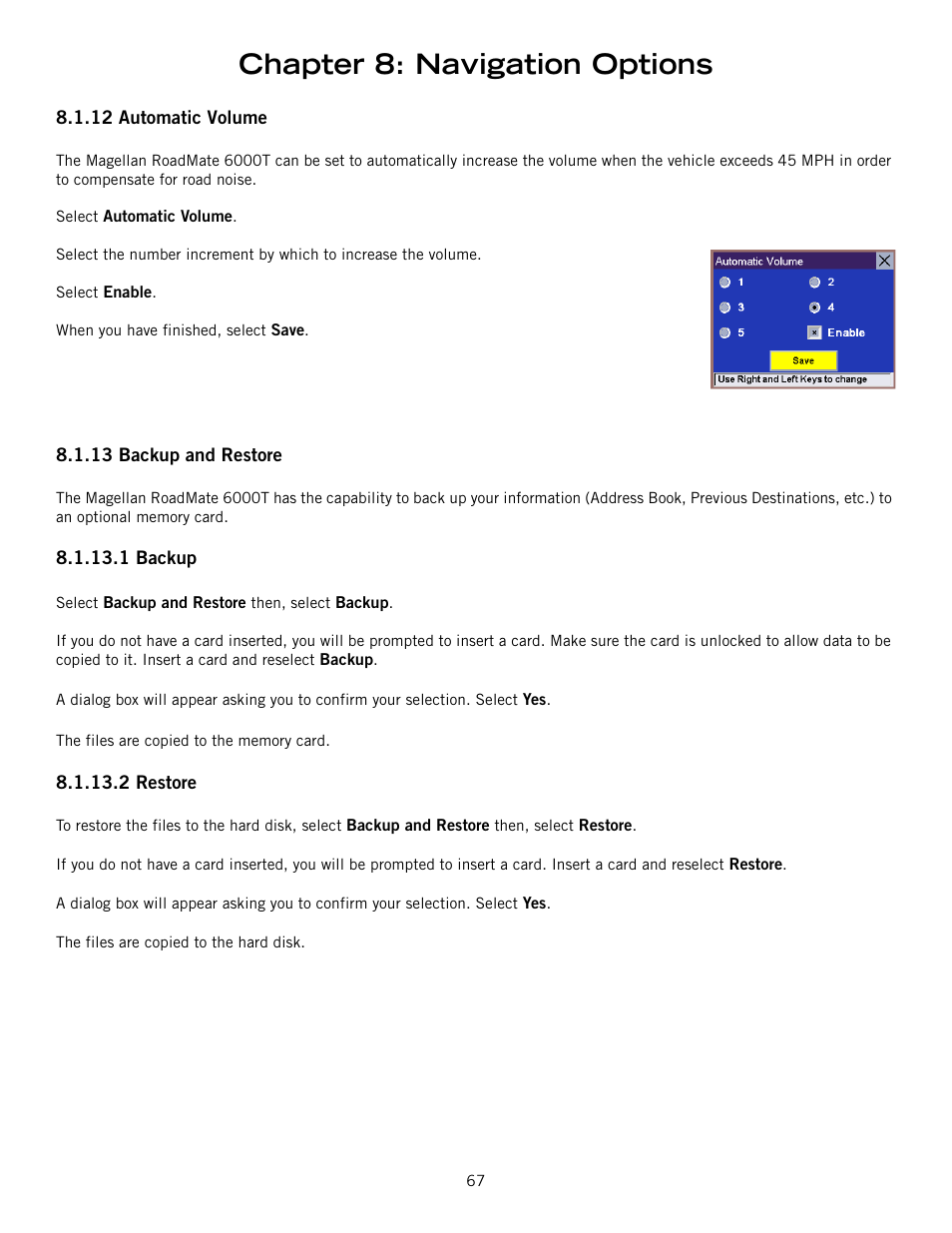 Chapter 8: navigation options | Magellan RoadMate 6000T User Manual | Page 77 / 121