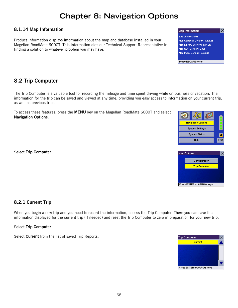 Chapter 8: navigation options, 2 trip computer | Magellan RoadMate 6000T User Manual | Page 78 / 121