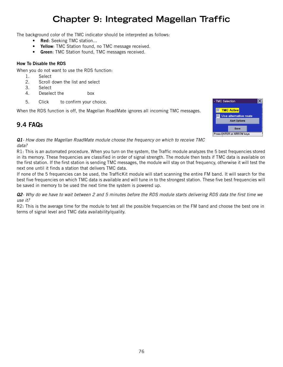 Chapter 9: integrated magellan traffic, 4 faqs | Magellan RoadMate 6000T User Manual | Page 86 / 121