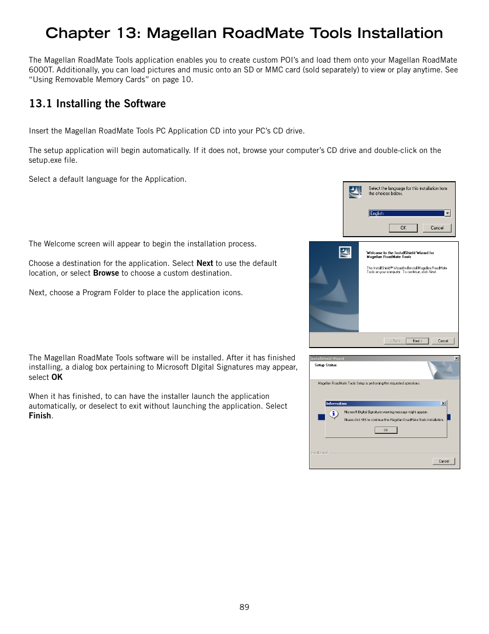 Chapter 13: magellan roadmate tools installation, 1 installing the software | Magellan RoadMate 6000T User Manual | Page 99 / 121