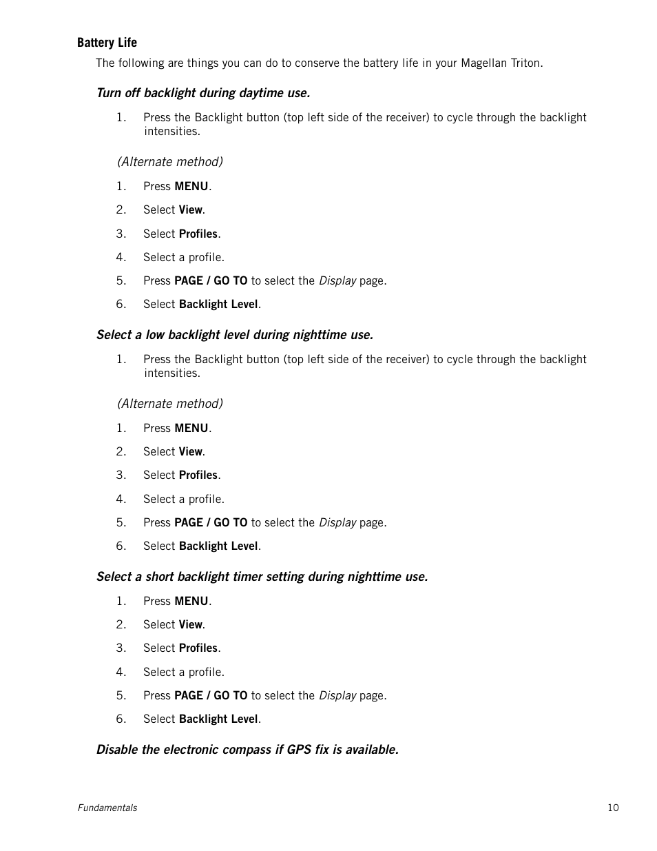 Battery life, Alternate method) | Magellan Triton 2000 User Manual | Page 18 / 67