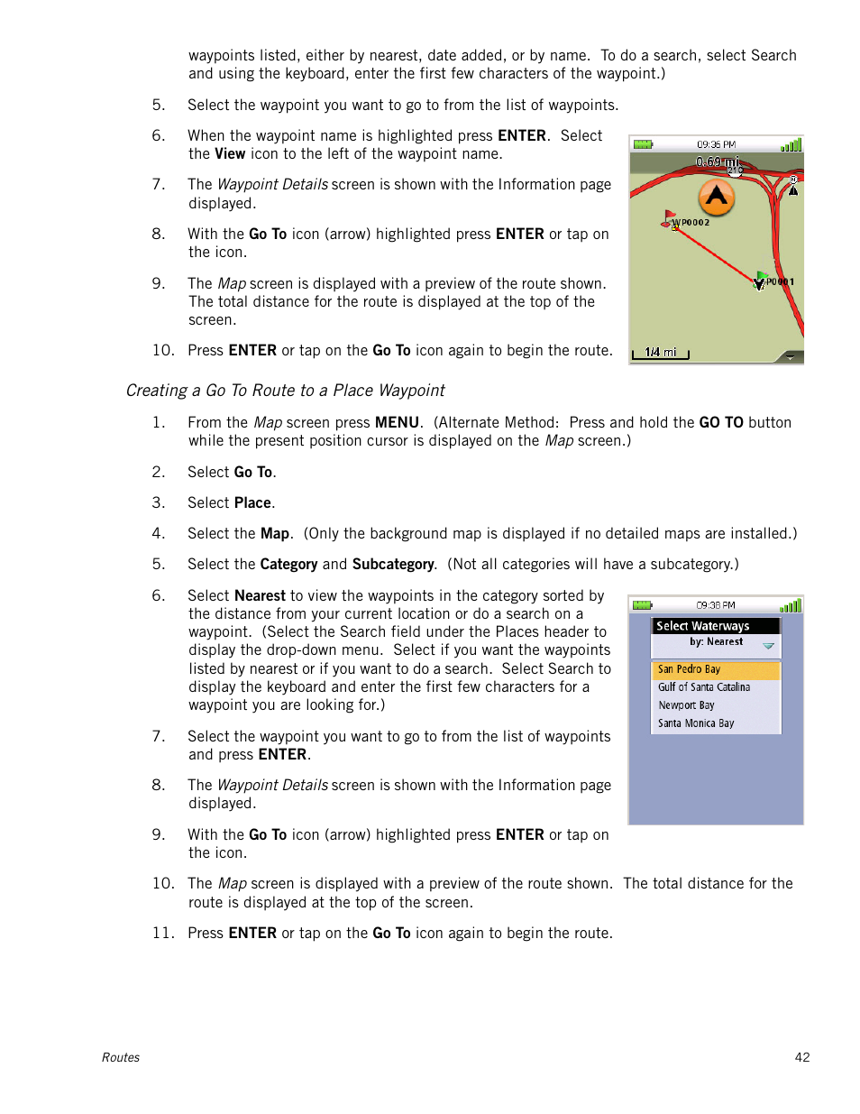 Creating a go to route to a place waypoint | Magellan Triton 2000 User Manual | Page 50 / 67