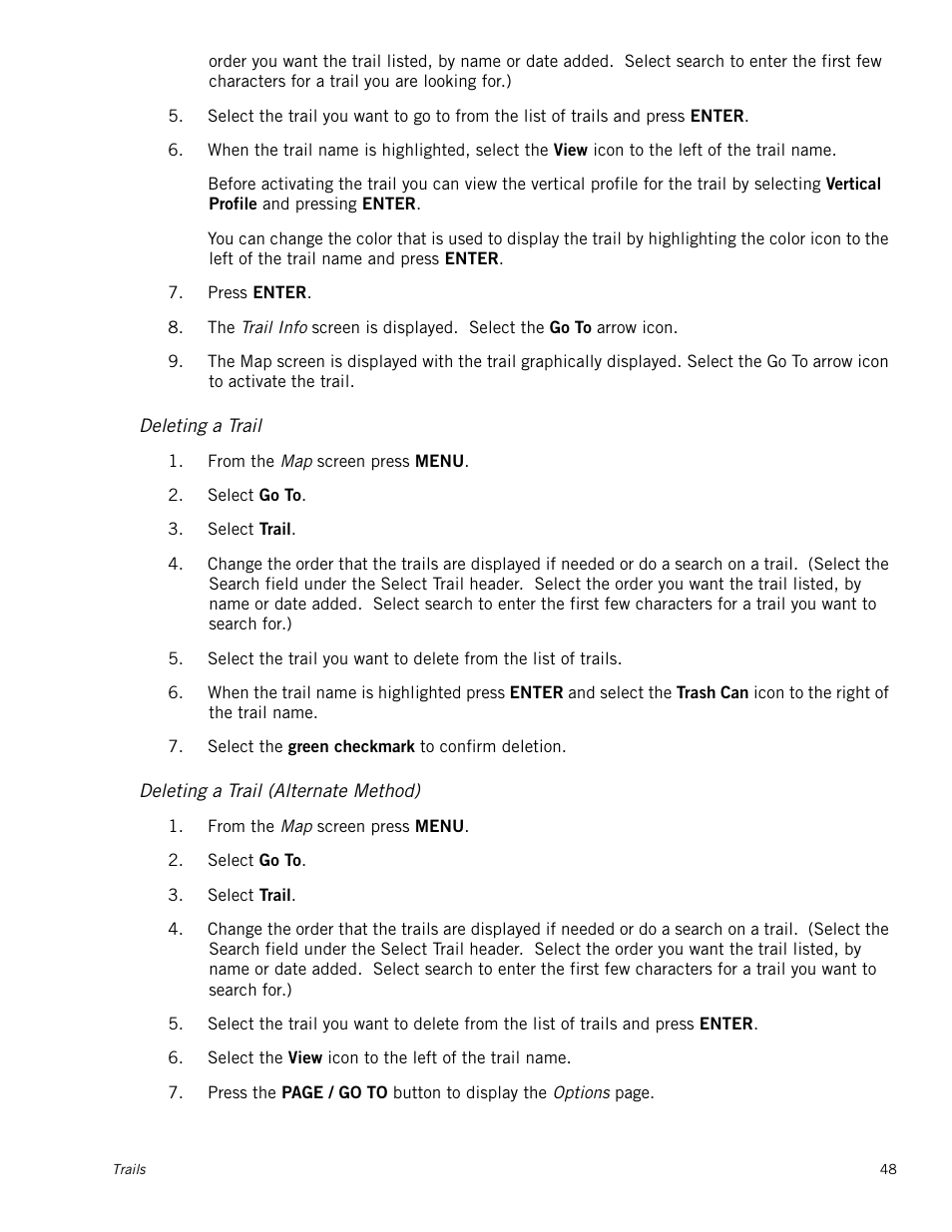 Deleting a trail, Deleting a trail (alternate method) | Magellan Triton 2000 User Manual | Page 56 / 67
