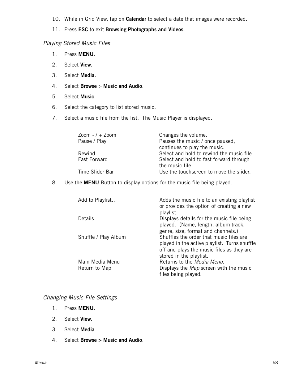 Playing stored music files, Changing music file settings | Magellan Triton 2000 User Manual | Page 66 / 67