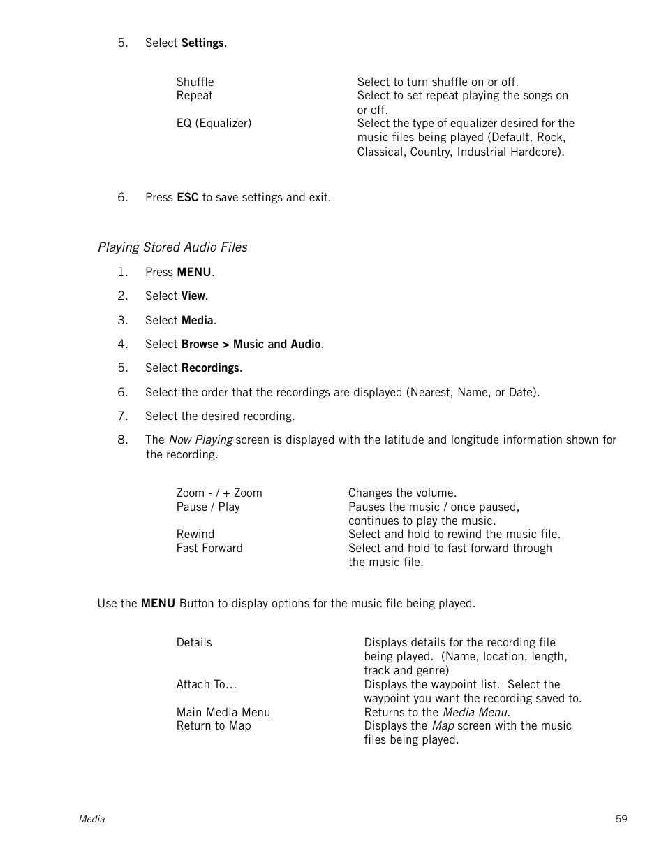 Playing stored audio files | Magellan Triton 2000 User Manual | Page 67 / 67