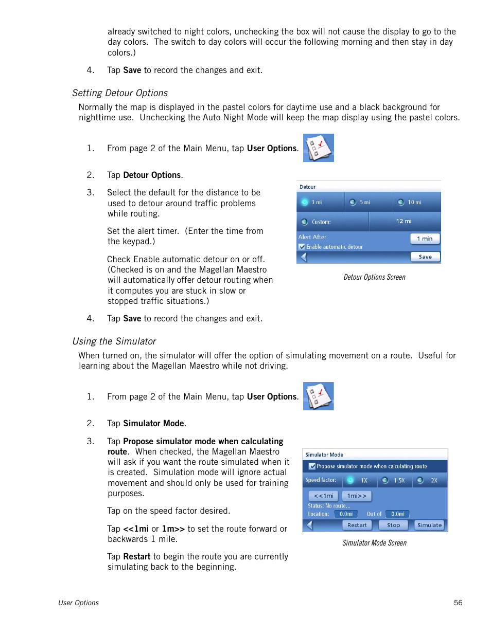 Setting detour options, Using the simulator | Magellan Maestro 4210 User Manual | Page 65 / 68