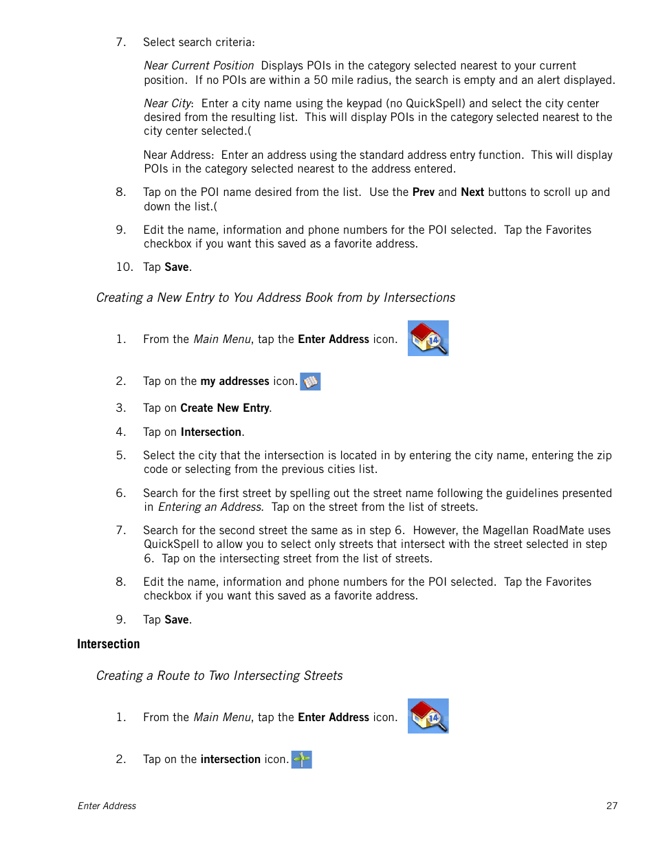 Intersection, Creating a route to two intersecting streets | Magellan RoadMate 1212 User Manual | Page 35 / 60