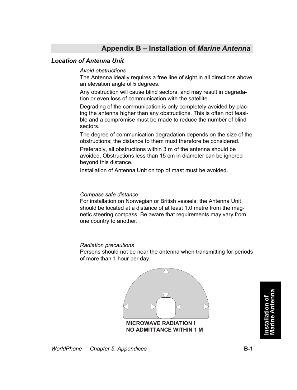 Appendix b – installation of marine antenna, Appendix b | Magellan GLOBAL SATELLITE TELEPHONE User Manual | Page 103 / 164