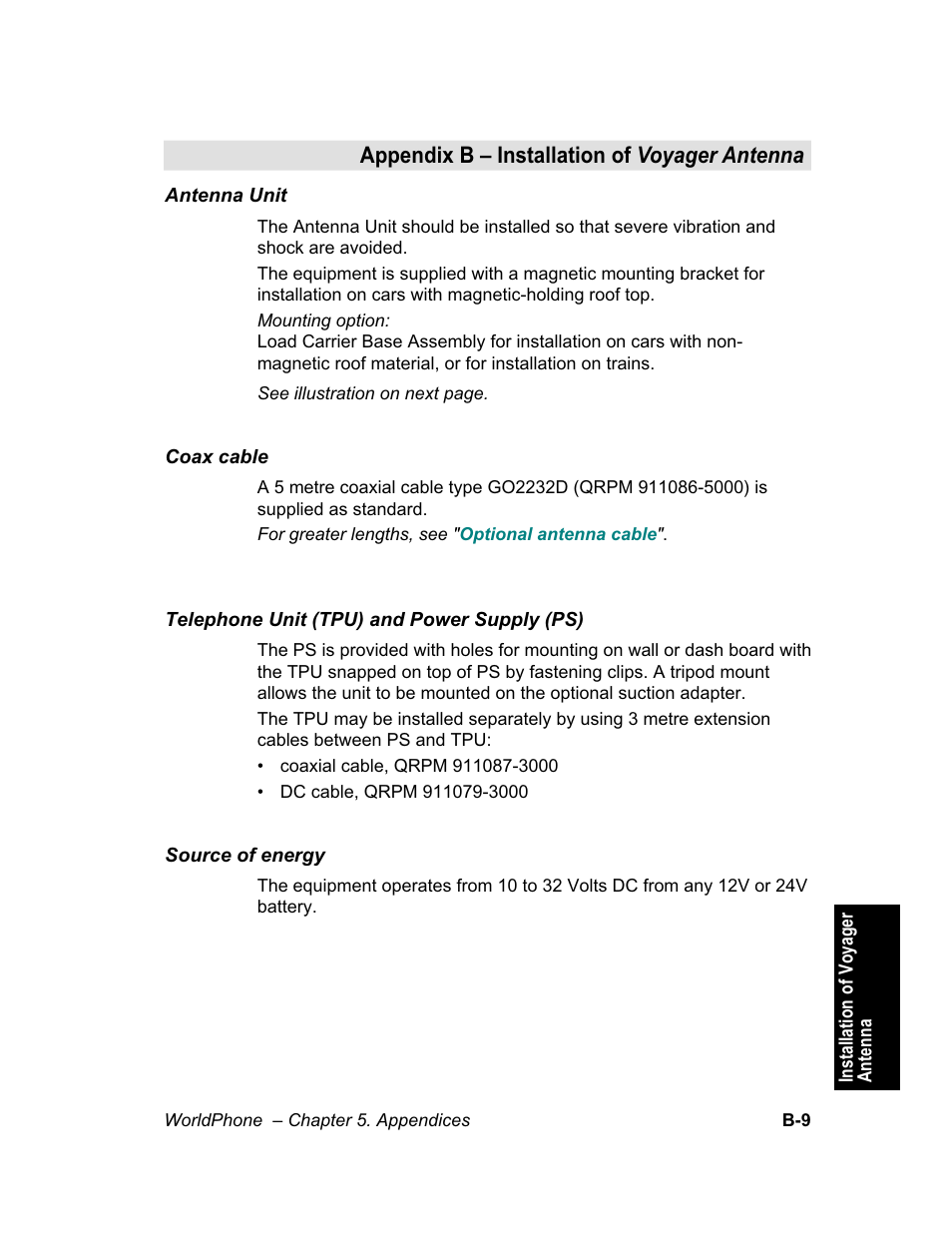 Appendix b – installation of voyager antenna | Magellan GLOBAL SATELLITE TELEPHONE User Manual | Page 111 / 164