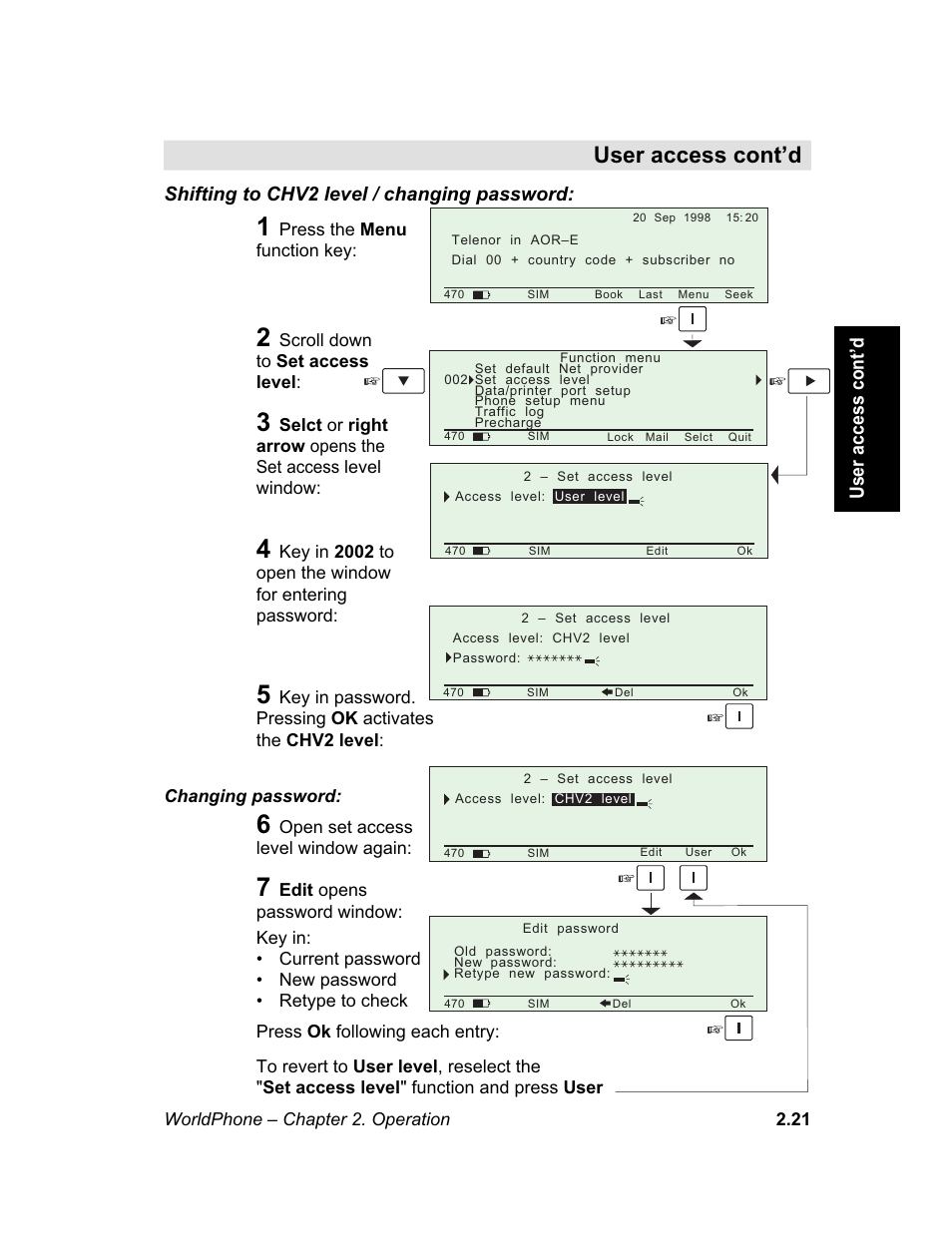 M e n u, User access cont’d | Magellan GLOBAL SATELLITE TELEPHONE User Manual | Page 45 / 164