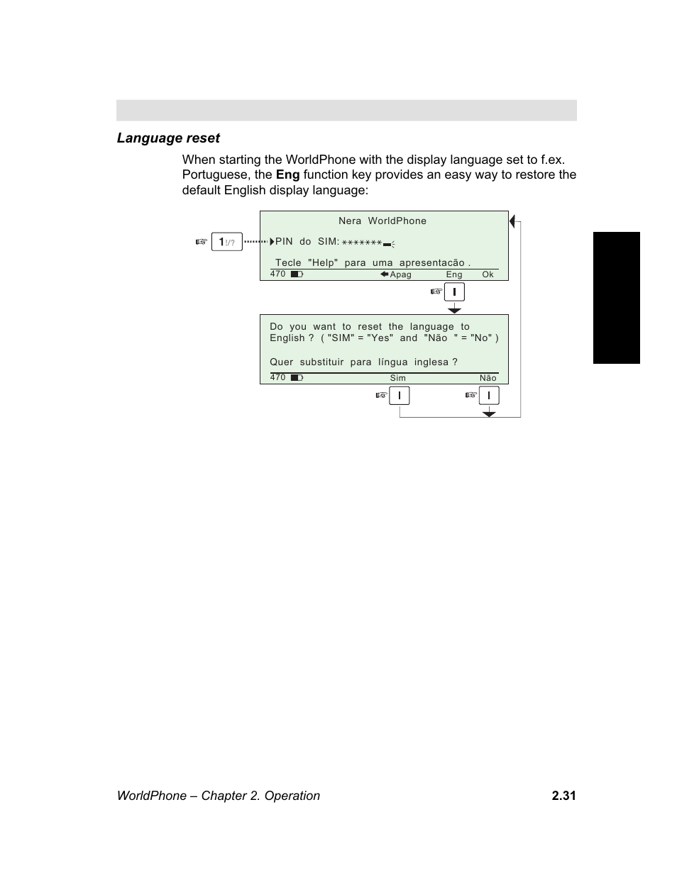 Language reset, M e n u | Magellan GLOBAL SATELLITE TELEPHONE User Manual | Page 55 / 164