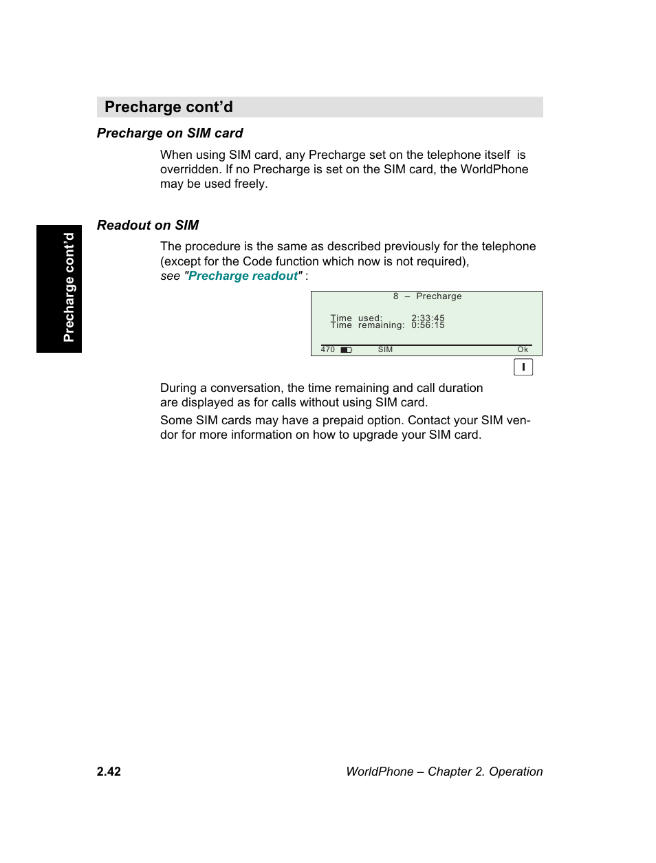 Precharge on sim card, M e n u | Magellan GLOBAL SATELLITE TELEPHONE User Manual | Page 66 / 164