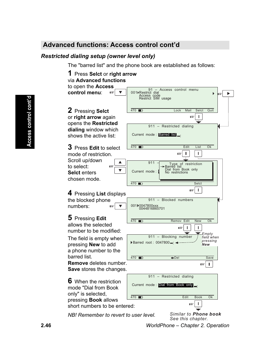 Restricted dialing setup, M e n u | Magellan GLOBAL SATELLITE TELEPHONE User Manual | Page 70 / 164