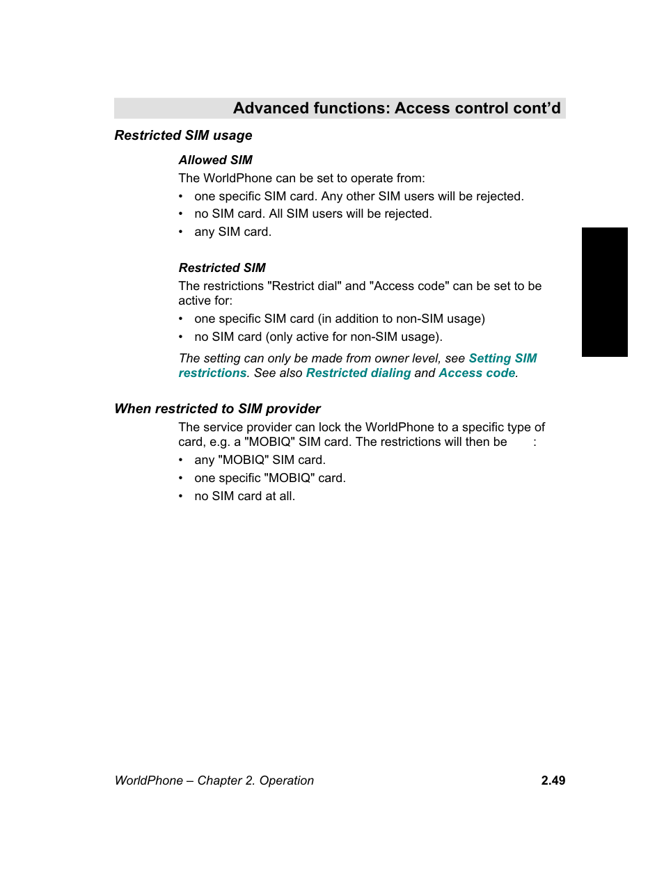 Restricted sim usage, It applies to all ports of the worldphone, M e n u | Magellan GLOBAL SATELLITE TELEPHONE User Manual | Page 73 / 164