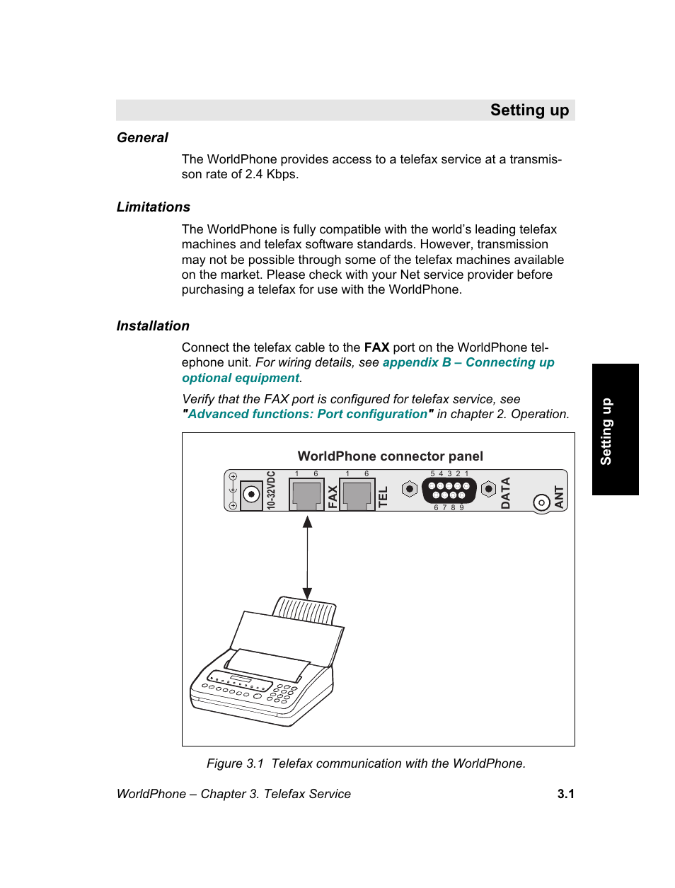 Setting up, Chapter 3. telefax service | Magellan GLOBAL SATELLITE TELEPHONE User Manual | Page 89 / 164