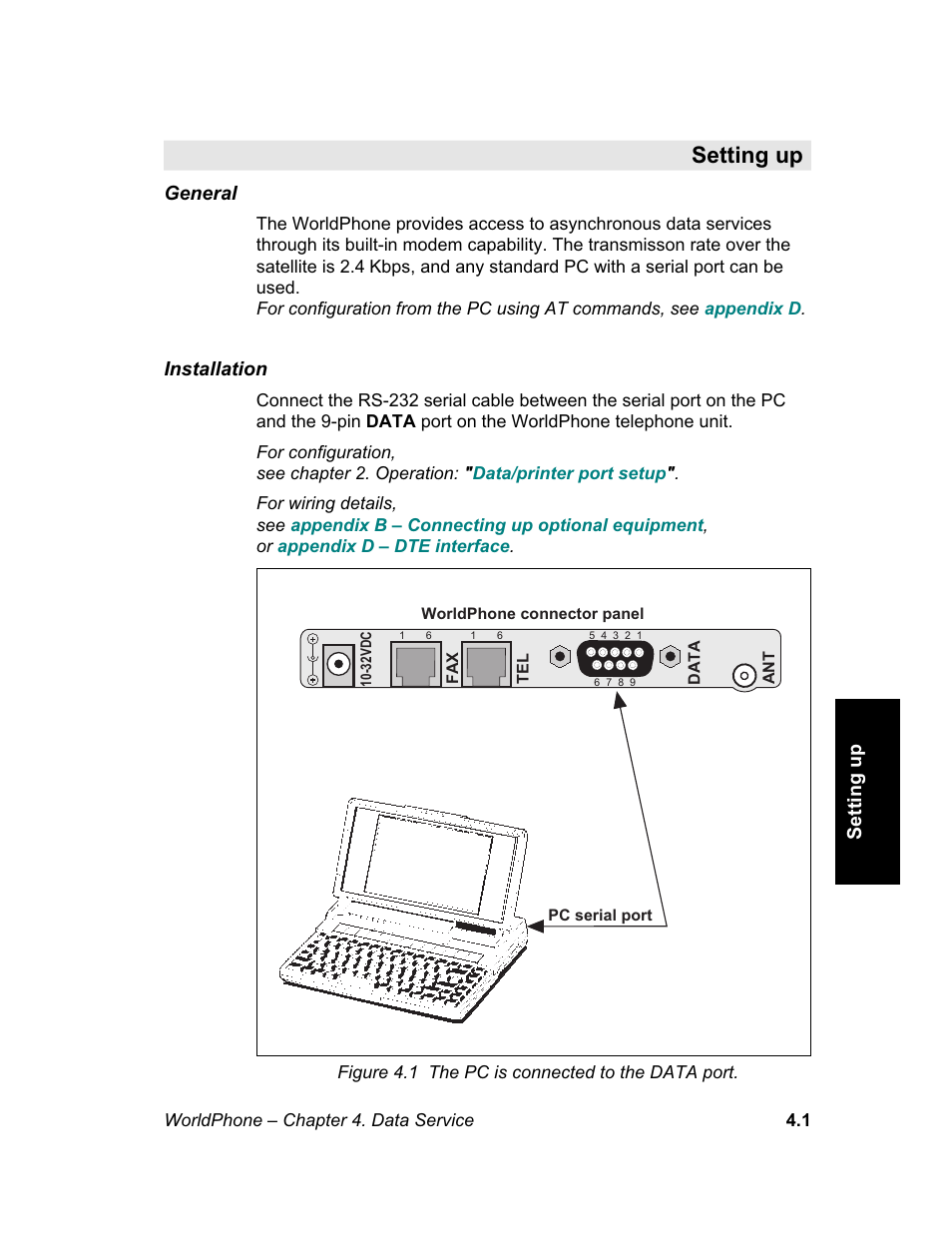 Setting up, Chapter 4. data service | Magellan GLOBAL SATELLITE TELEPHONE User Manual | Page 93 / 164