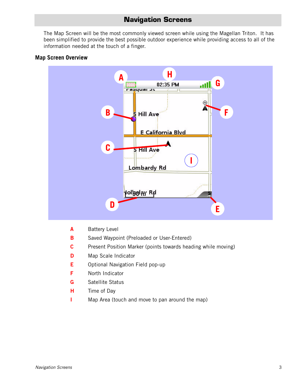 Navigation screens, Map screen overview | Magellan RoadMate 2000 User Manual | Page 10 / 33