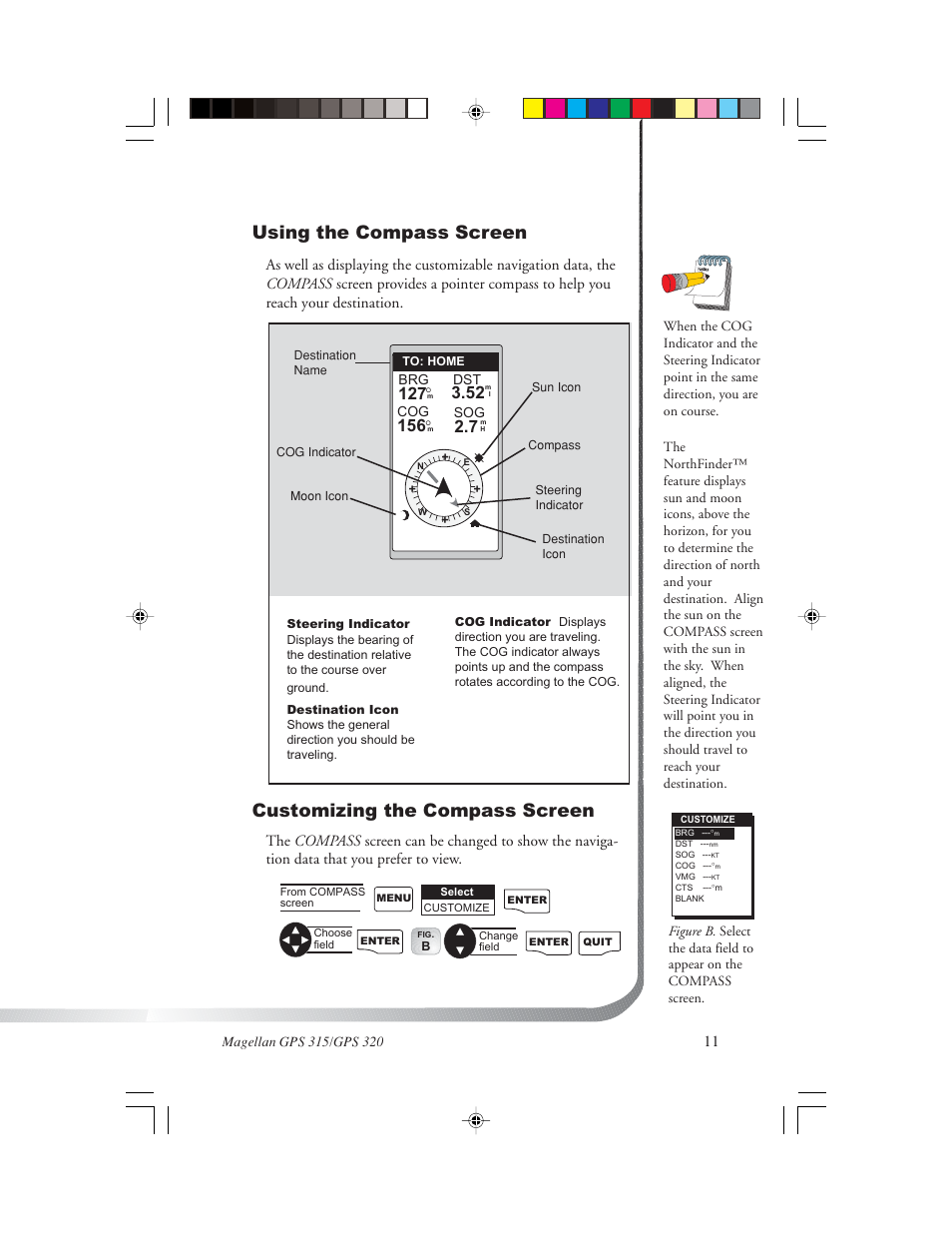 Using the compass screen, Customizing the compass screen | Magellan GPS 320 User Manual | Page 19 / 78