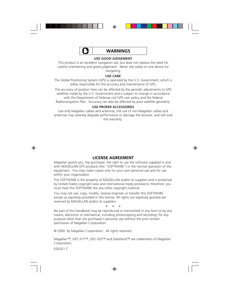 Warnings | Magellan GPS 320 User Manual | Page 2 / 78