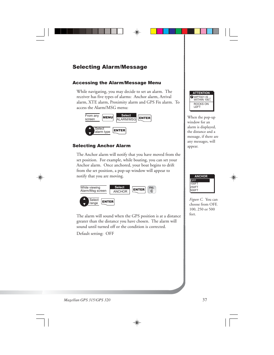 Selecting alarm/message | Magellan GPS 320 User Manual | Page 45 / 78