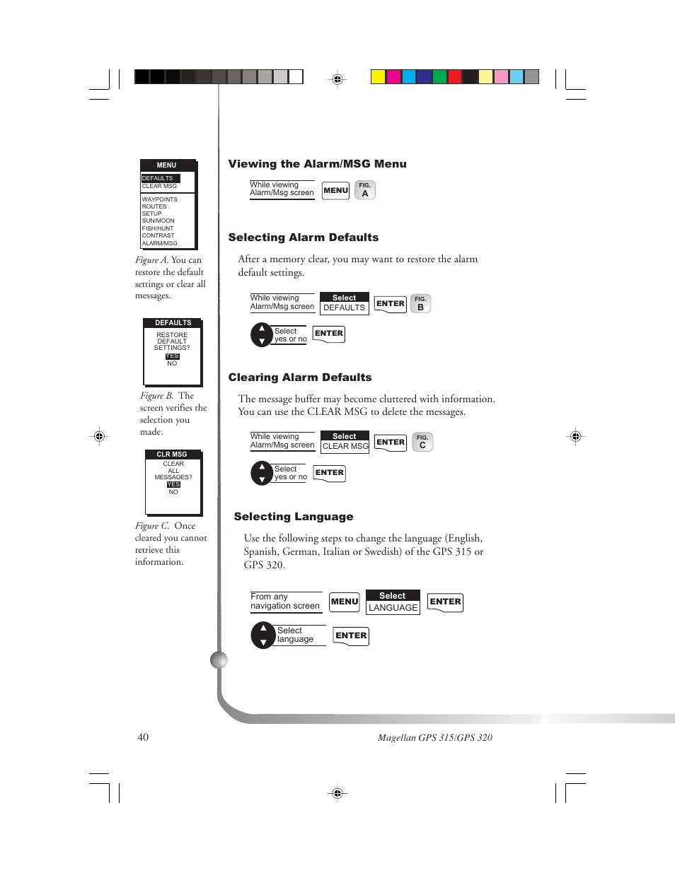 Viewing the alarm/msg menu | Magellan GPS 320 User Manual | Page 48 / 78