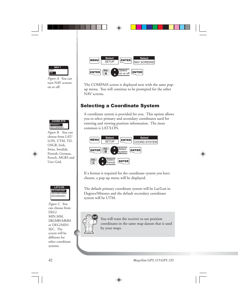 Selecting a coordinate system | Magellan GPS 320 User Manual | Page 50 / 78