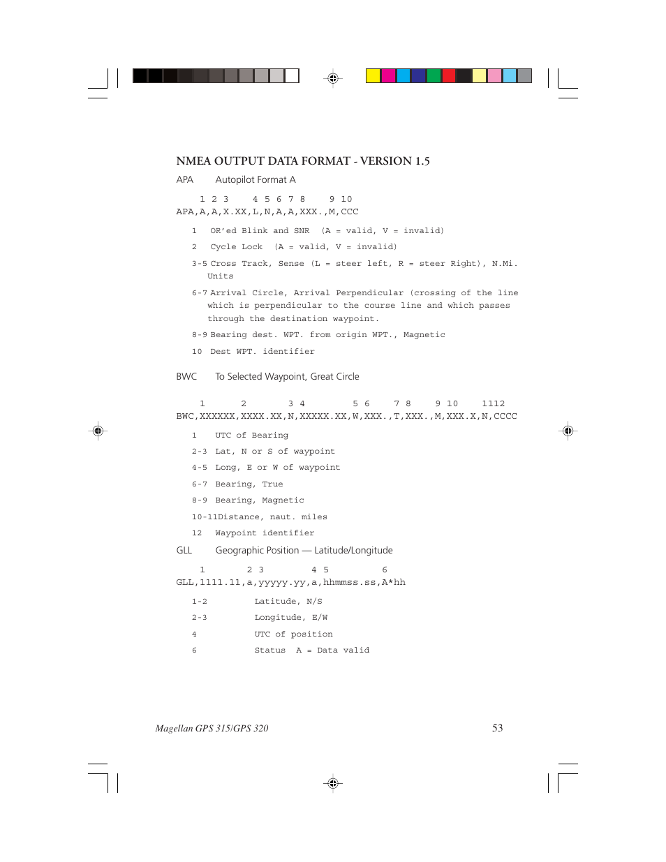 Nmea output data format - version 1.5 | Magellan GPS 320 User Manual | Page 61 / 78