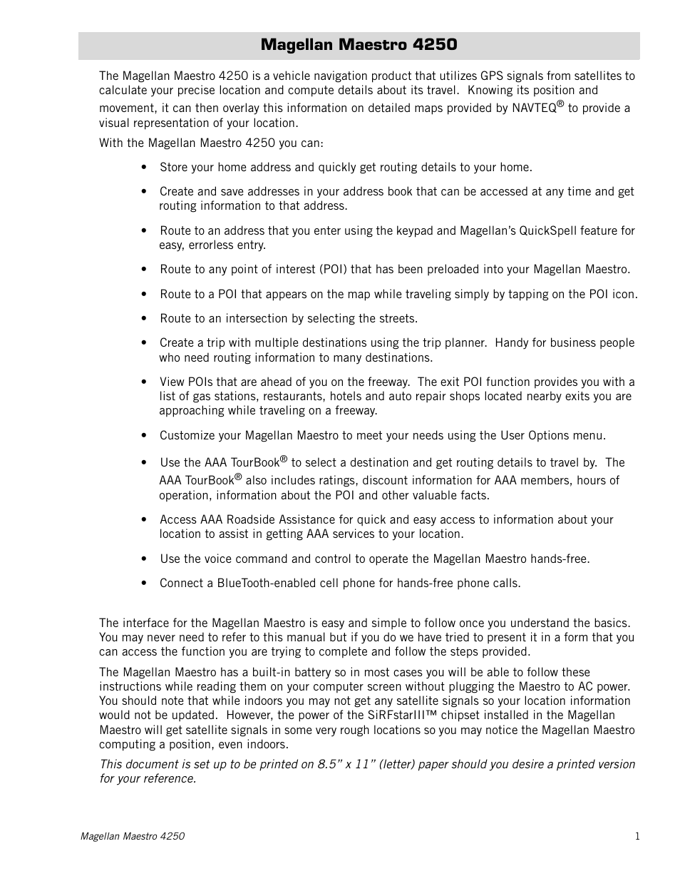 Magellan maestro 4250 | Magellan Maestro 4250 User Manual | Page 11 / 82