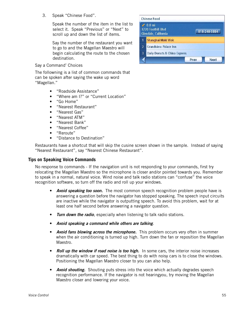 Tips on speaking voice commands | Magellan Maestro 4250 User Manual | Page 65 / 82