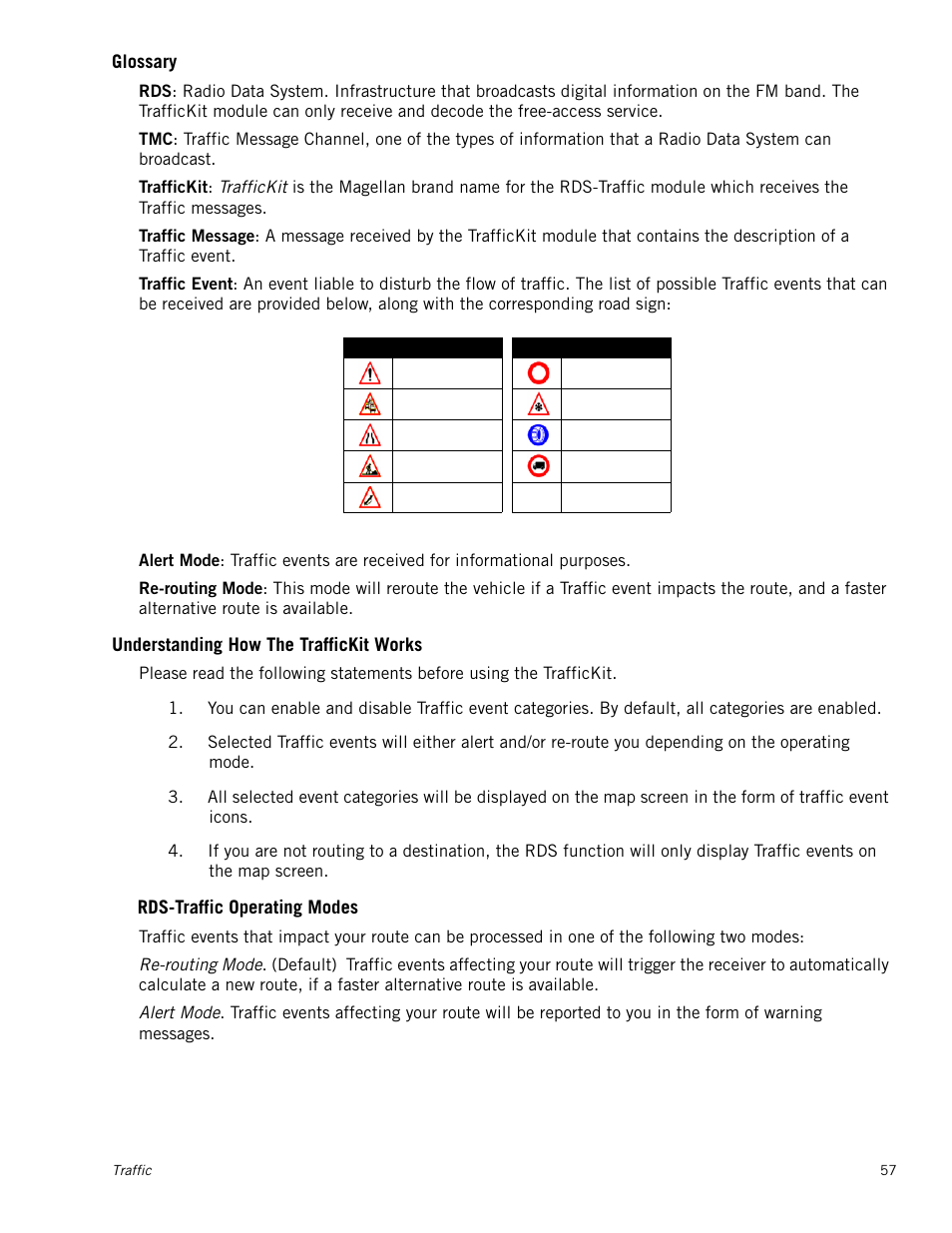 Glossary, Understanding how the traffickit works, Rds-traffic operating modes | Magellan Maestro 4250 User Manual | Page 67 / 82