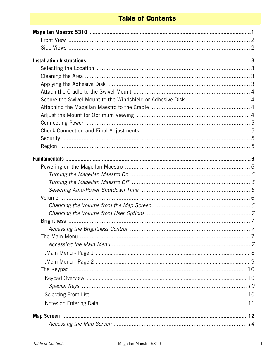 Magellan MAESTRO 5310 User Manual | Page 5 / 75