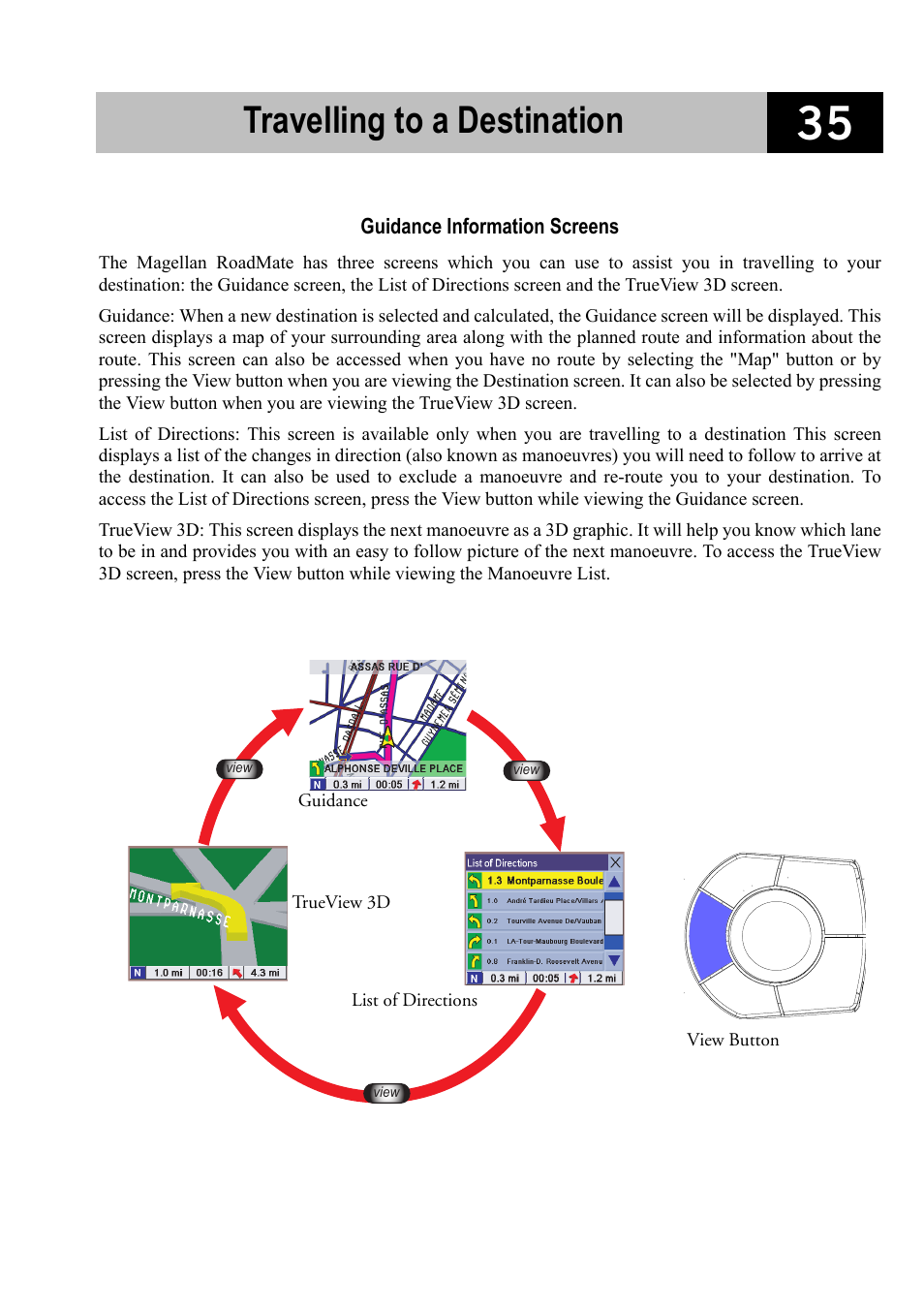 Travelling to a destination, Guidance information screens | Magellan RoadMate 700 User Manual | Page 41 / 68