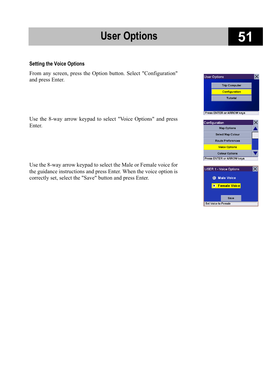Setting the voice options, User options | Magellan RoadMate 700 User Manual | Page 57 / 68
