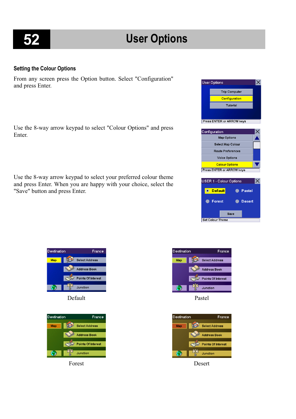 Setting the colour options, User options | Magellan RoadMate 700 User Manual | Page 58 / 68
